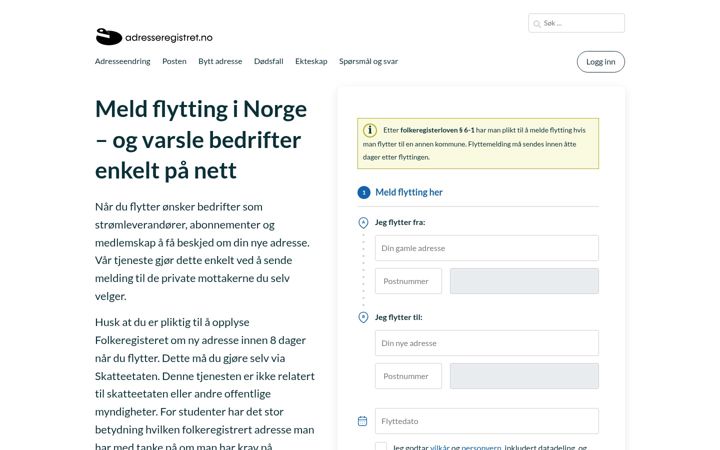 Skærmbillede af adresseregistret.no