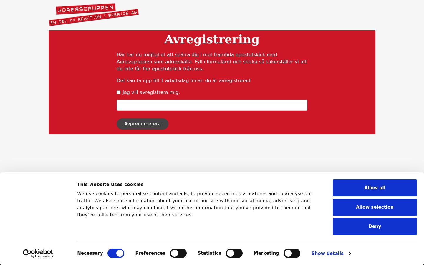Skærmbillede af samtykkebanneret, som det blev vist før nogen interaktion