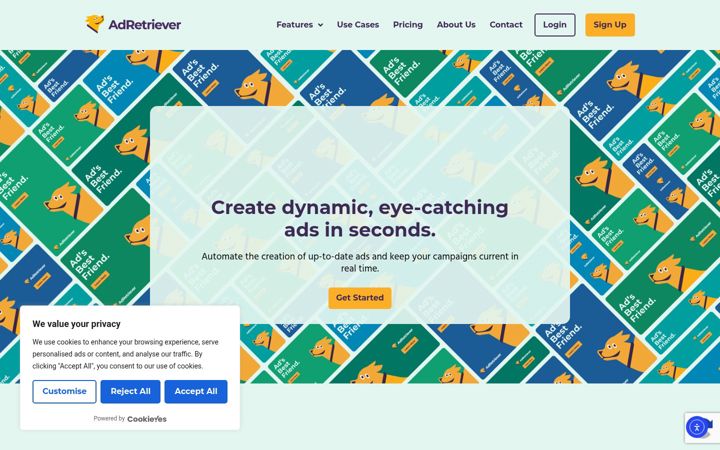Posnetek zaslona adretriever.com