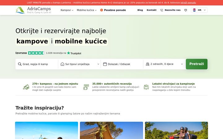 Snímek obrazovky adriacamps.com