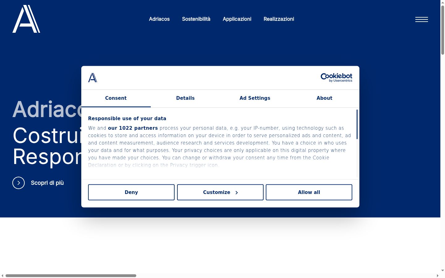 Sutikimo reklamjuostės, rodytos prieš bet kokią sąveiką, ekrano kopija