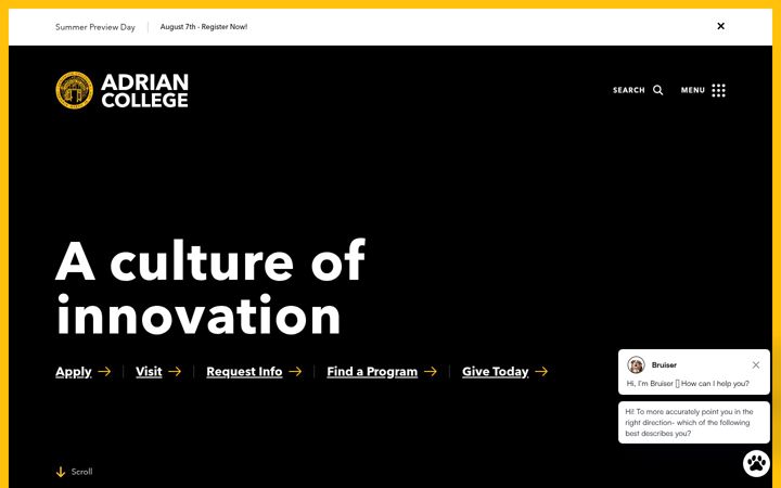 Screenshot of adrian.edu