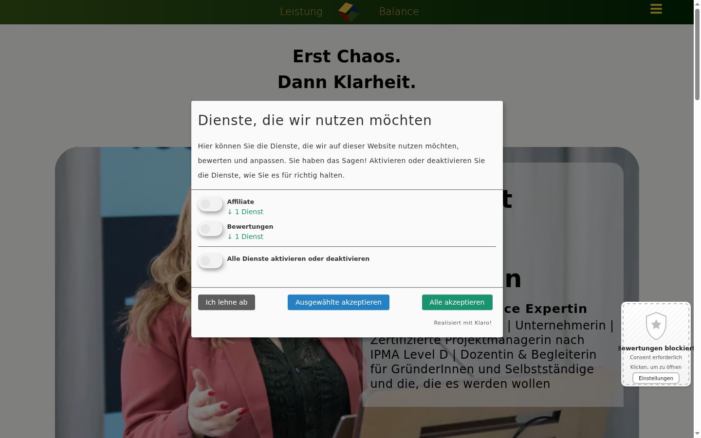 Screenshot des Einwilligungsbanners vor jeglicher Interaktion