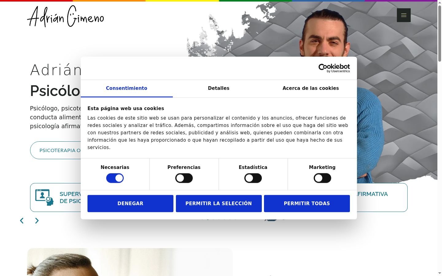 Screenshot del banner di consenso mostrato prima di qualsiasi interazione