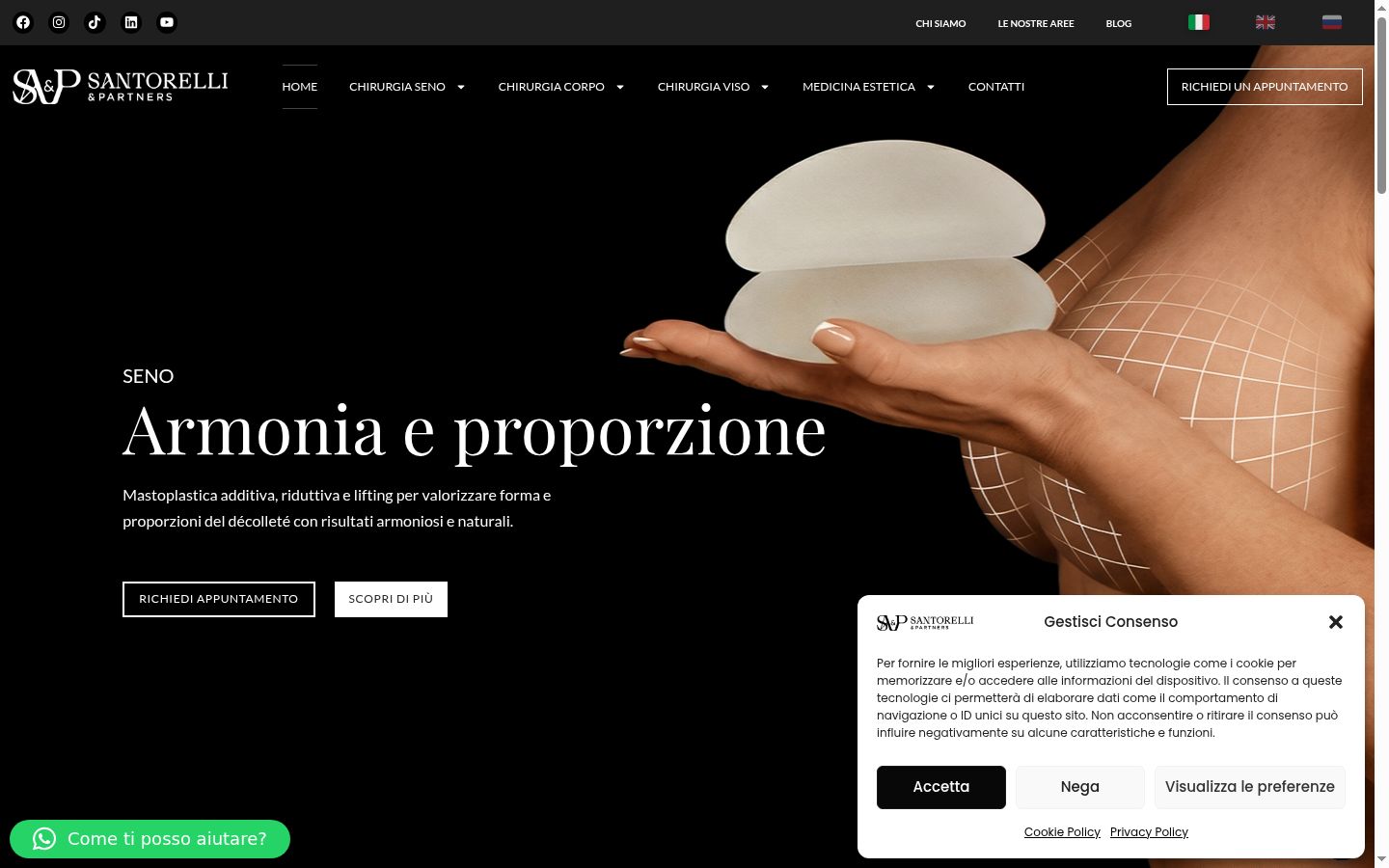 Screenshot del banner di consenso mostrato prima di qualsiasi interazione