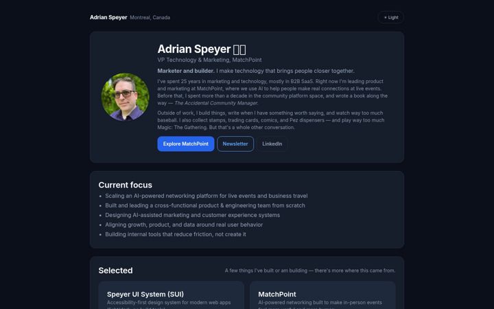 Screenshot of adrianspeyer.ca