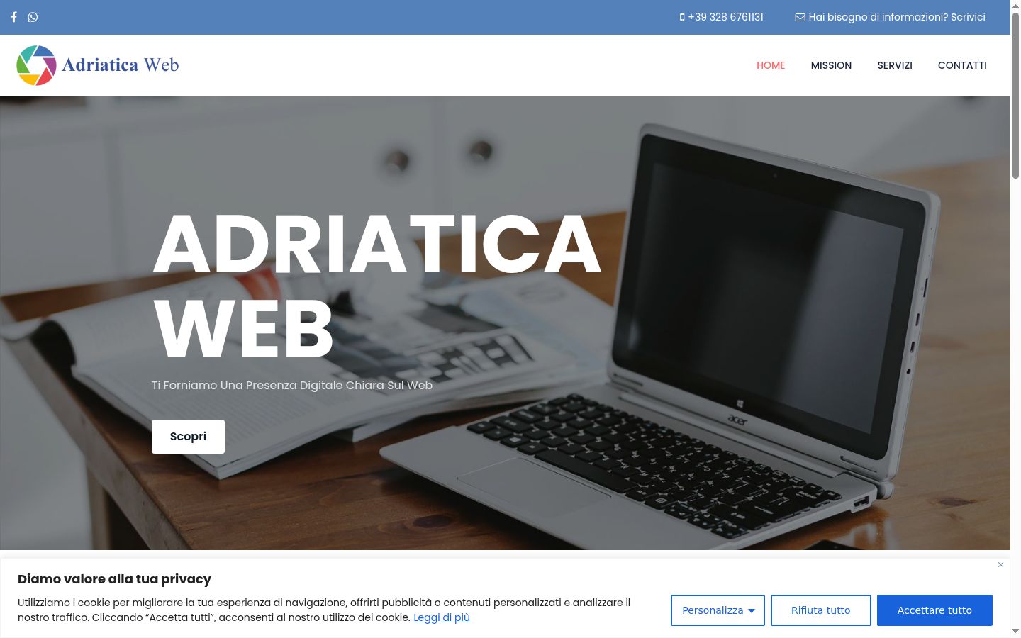 Screenshot del banner di consenso mostrato prima di qualsiasi interazione