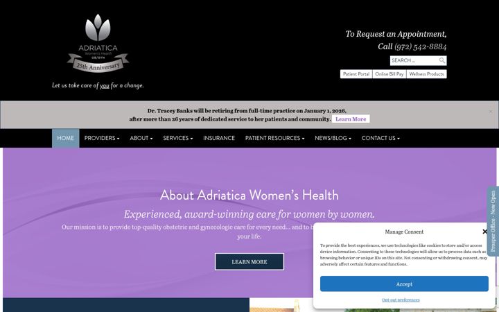 Screenshot ta' adriaticawomenshealth.com