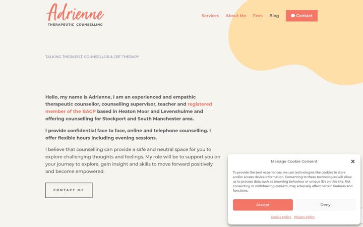 Screenshot of adriennecounselling.co.uk
