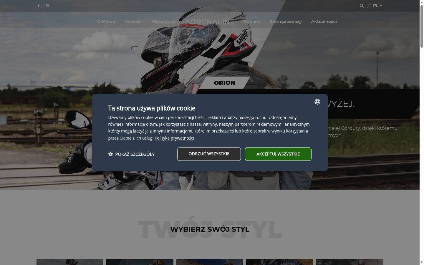 Screenshot del banner di consenso mostrato prima di qualsiasi interazione