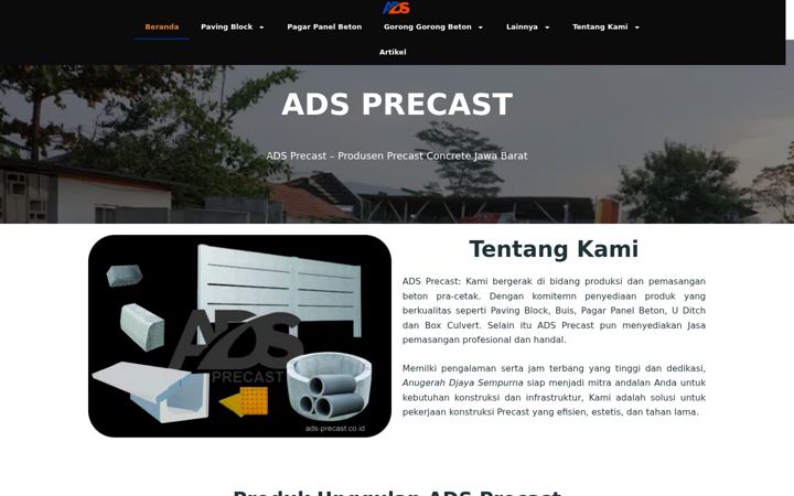 Screenshot of ads-precast.co.id