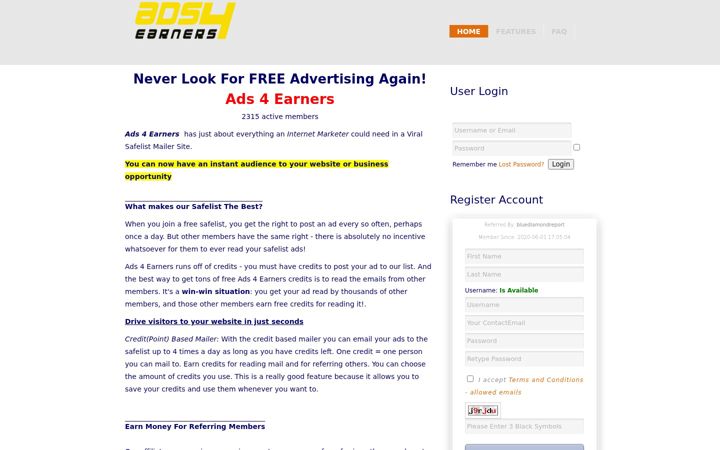 Screenshot of ads4earners.com