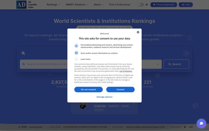 Screenshot di adscientificindex.com
