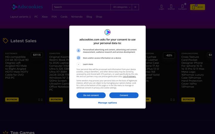 Screenshot of adscookies.com