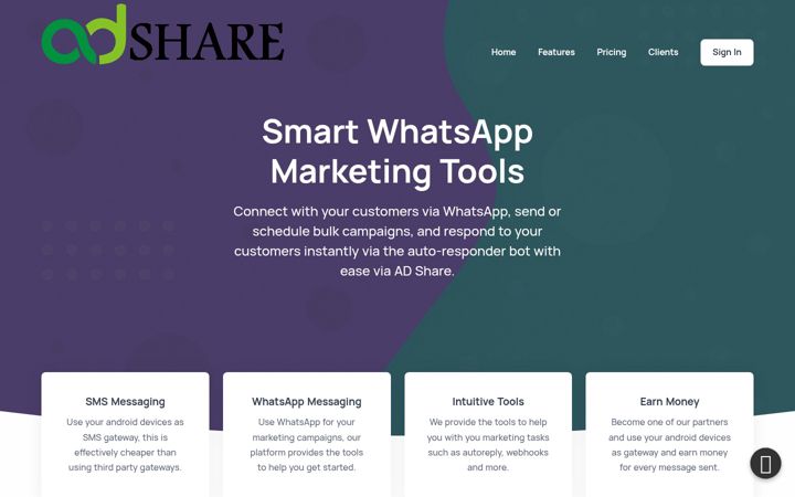 Screenshot of adsharewhats.cloud
