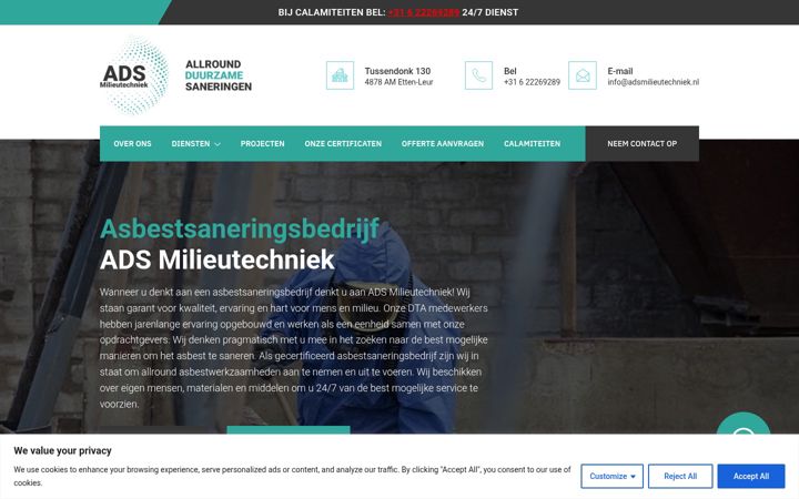 Snimka zaslona za adsmilieutechniek.nl