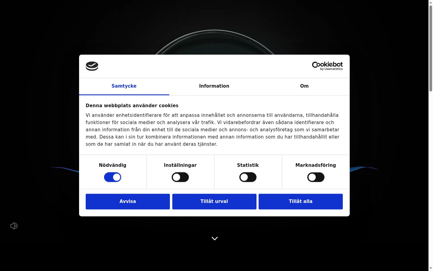 Screenshot del banner di consenso mostrato prima di qualsiasi interazione