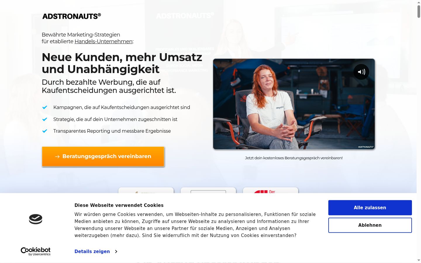 Screenshot des Einwilligungsbanners vor jeglicher Interaktion
