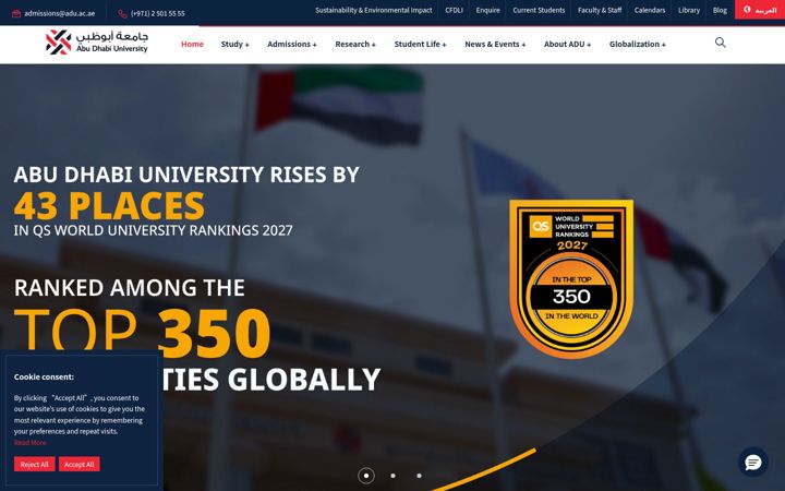 Screenshot of adu.ac.ae
