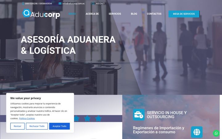 Ekrānuzņēmums no aducorp.com.ec