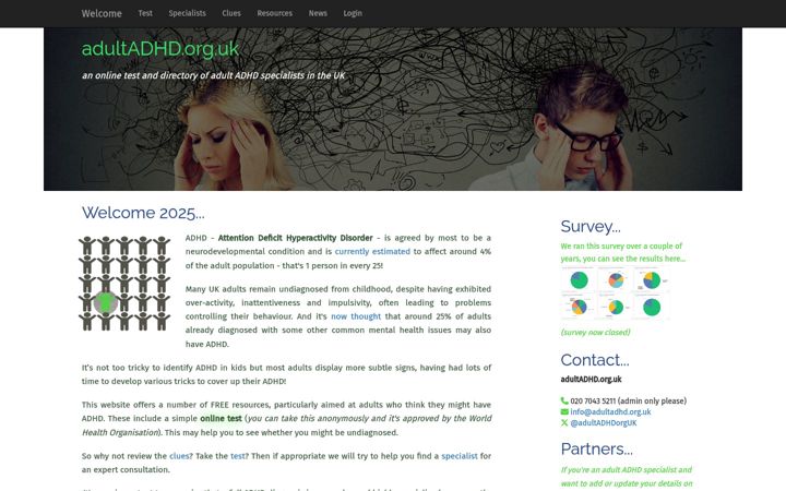 Screenshot of adultadhd.org.uk