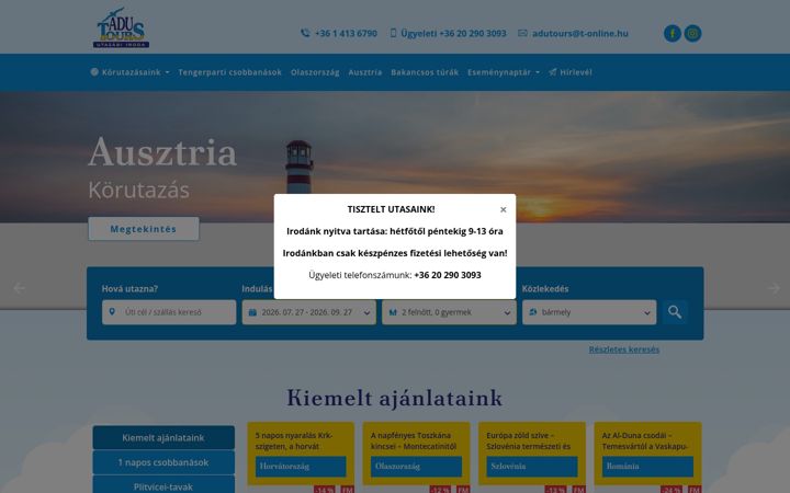Screenshot of adutours.hu