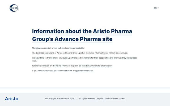 Ekrano kopija advance-pharma.de