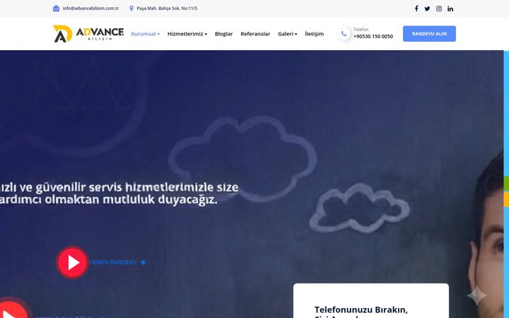 Snímek obrazovky advancebilisim.com.tr