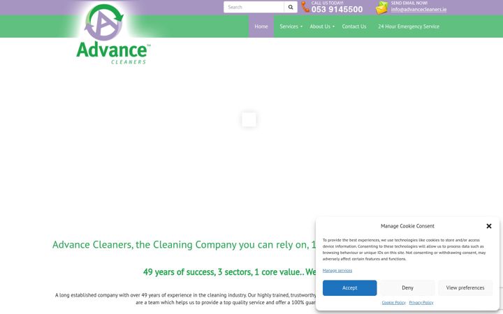 Snímek obrazovky advancecleaners.ie