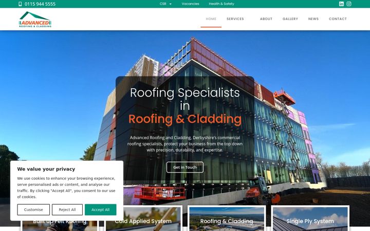 Ekraanipilt saidist advanced-roofing.co.uk