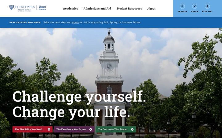 Screenshot of advanced.jhu.edu