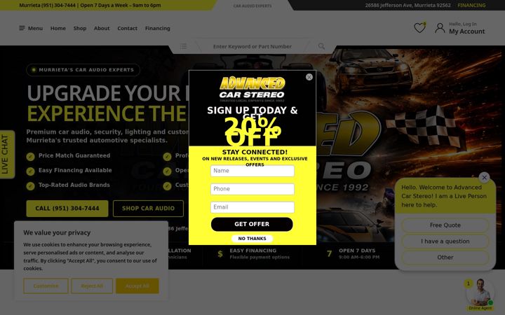 Screenshot of advancedcarstereomurrietaca.com