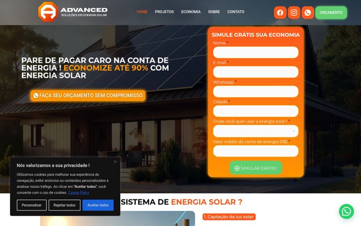 Screenshot of advancedenergiasolar.com.br