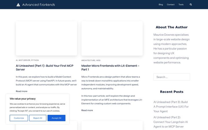 Screenshot of advancedfrontends.com