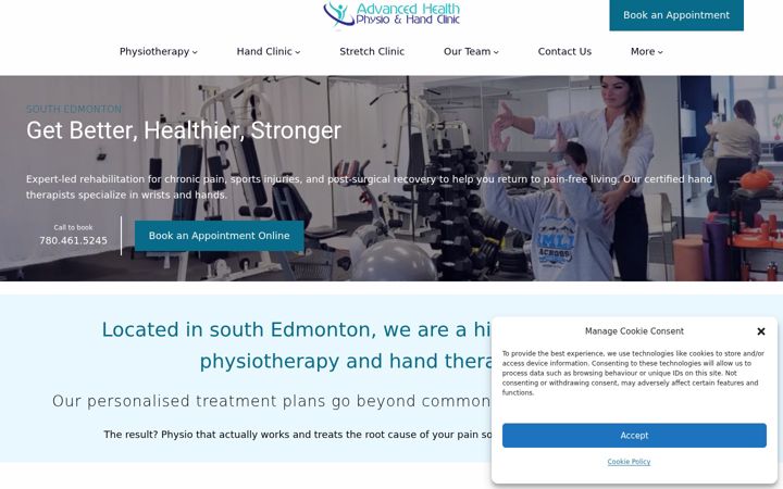 Kuvakaappaus sivustosta advancedhealthphysio.com