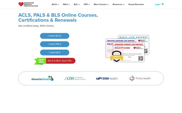 Screenshot of advancedmedicalcertification.com