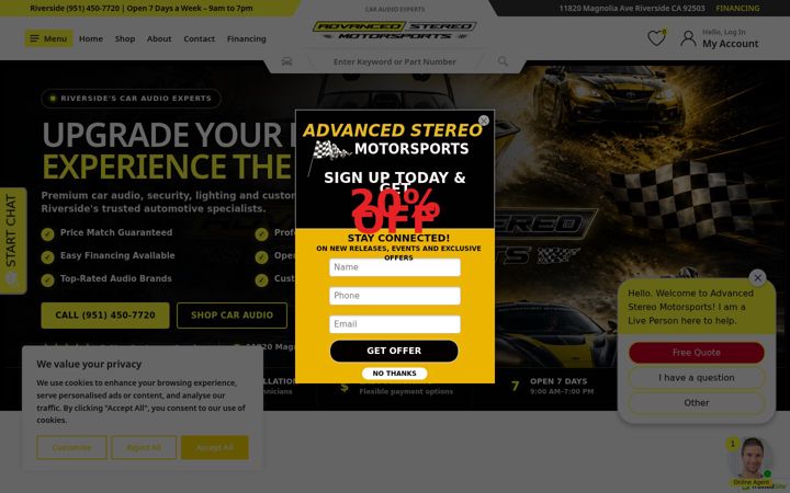 Screenshot stránky advancedstereomotorsports.com