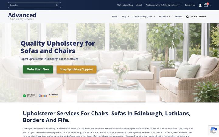 Екранна снимка на advancedupholstery.co.uk