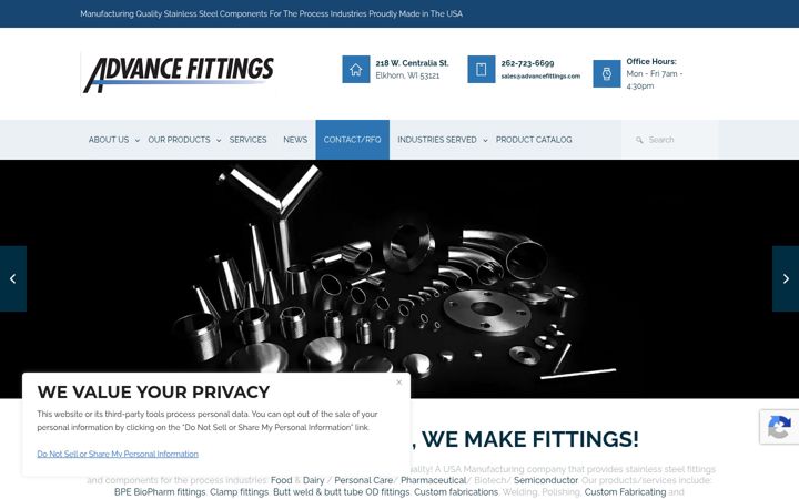 Screenshot of advancefittings.com