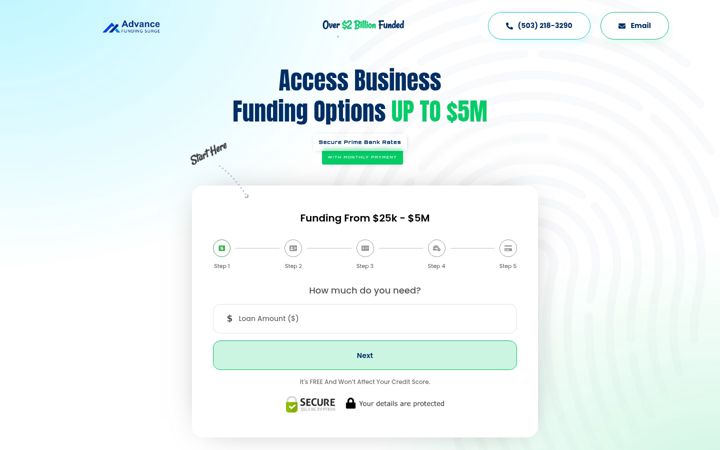 Ekrano kopija advancefundingsurge.com