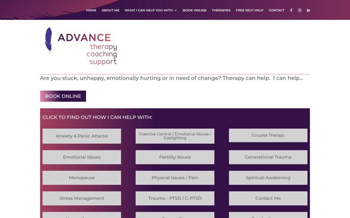 Screenshot stránky advancehypnotherapy.co.uk