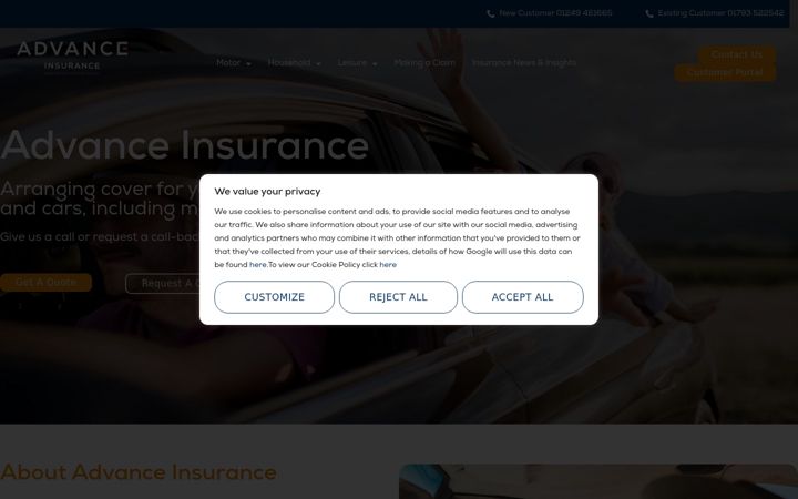 Screenshot stránky advanceinsurance.co.uk