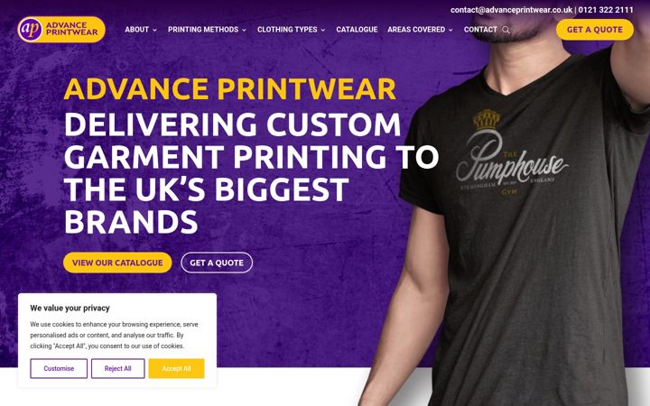 Screenshot von advanceprintwear.co.uk