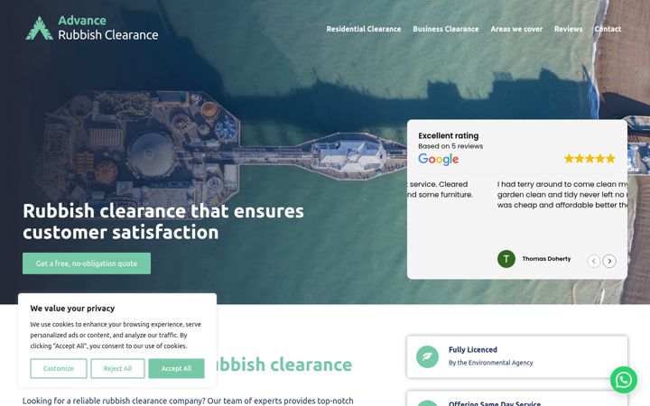 Ekrano kopija advancerubbishclearance.co.uk
