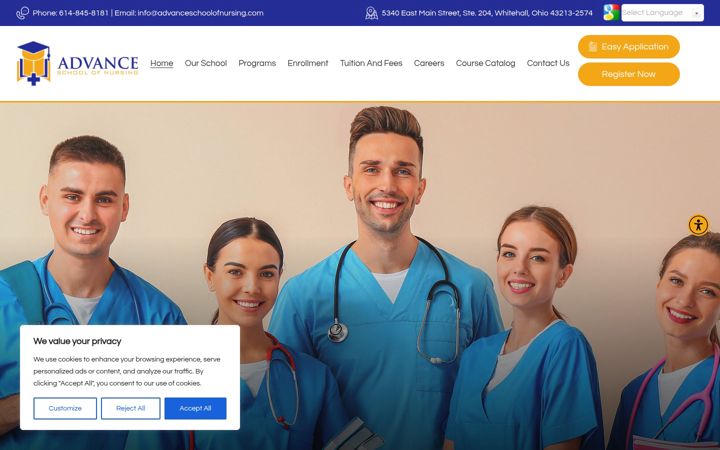 Ekrano kopija advanceschoolofnursing.com