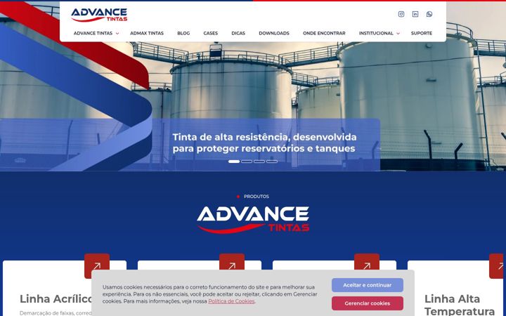 Screenshot of advancetintas.com.br