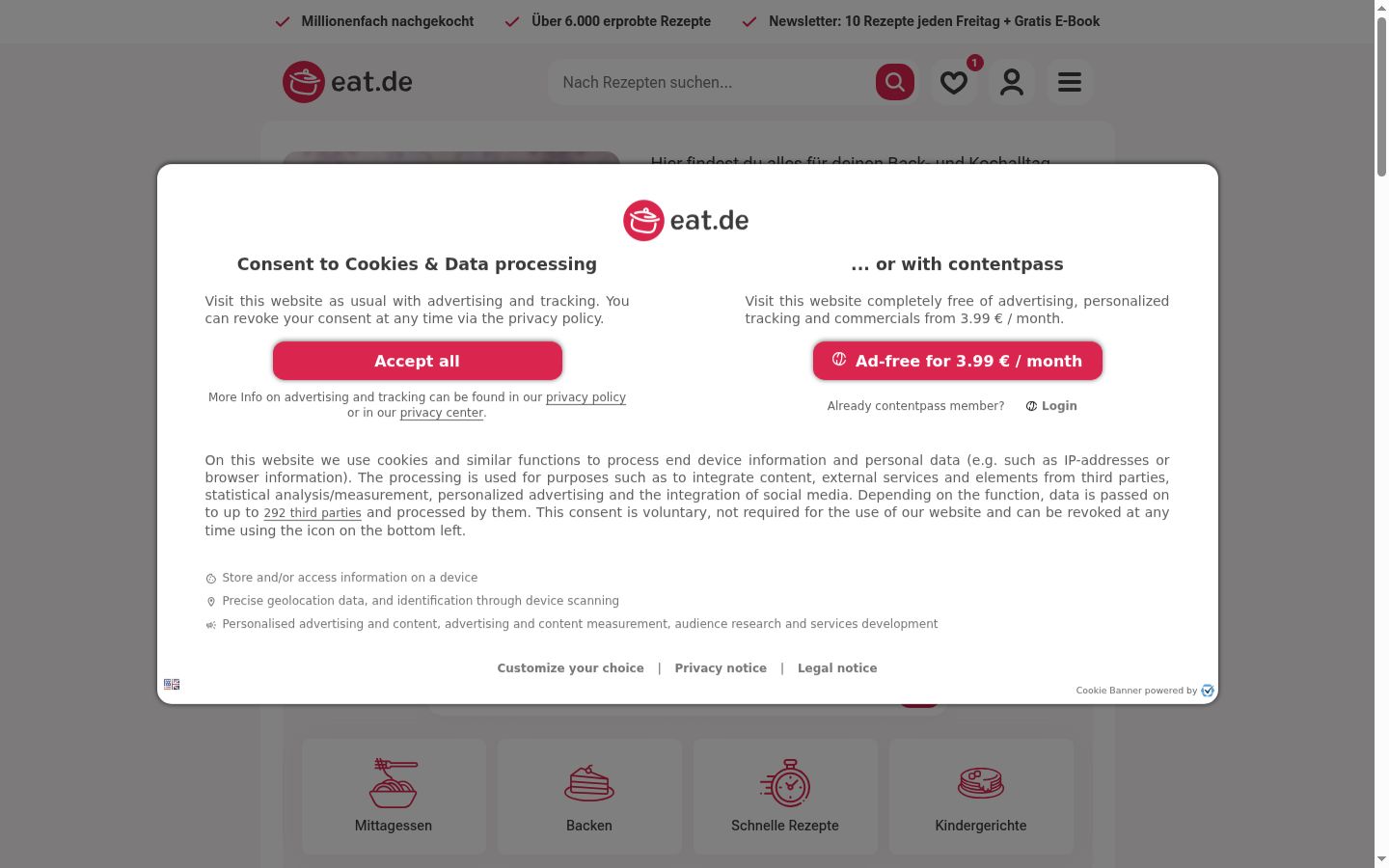 Screenshot of the consent banner shown before any interaction