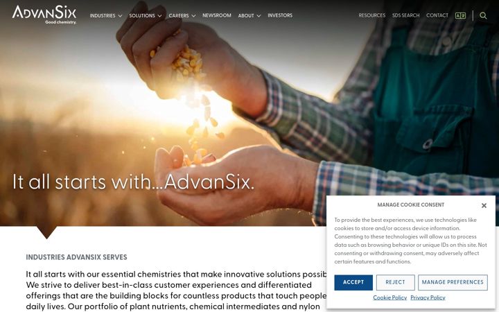 Screenshot of advansix.com