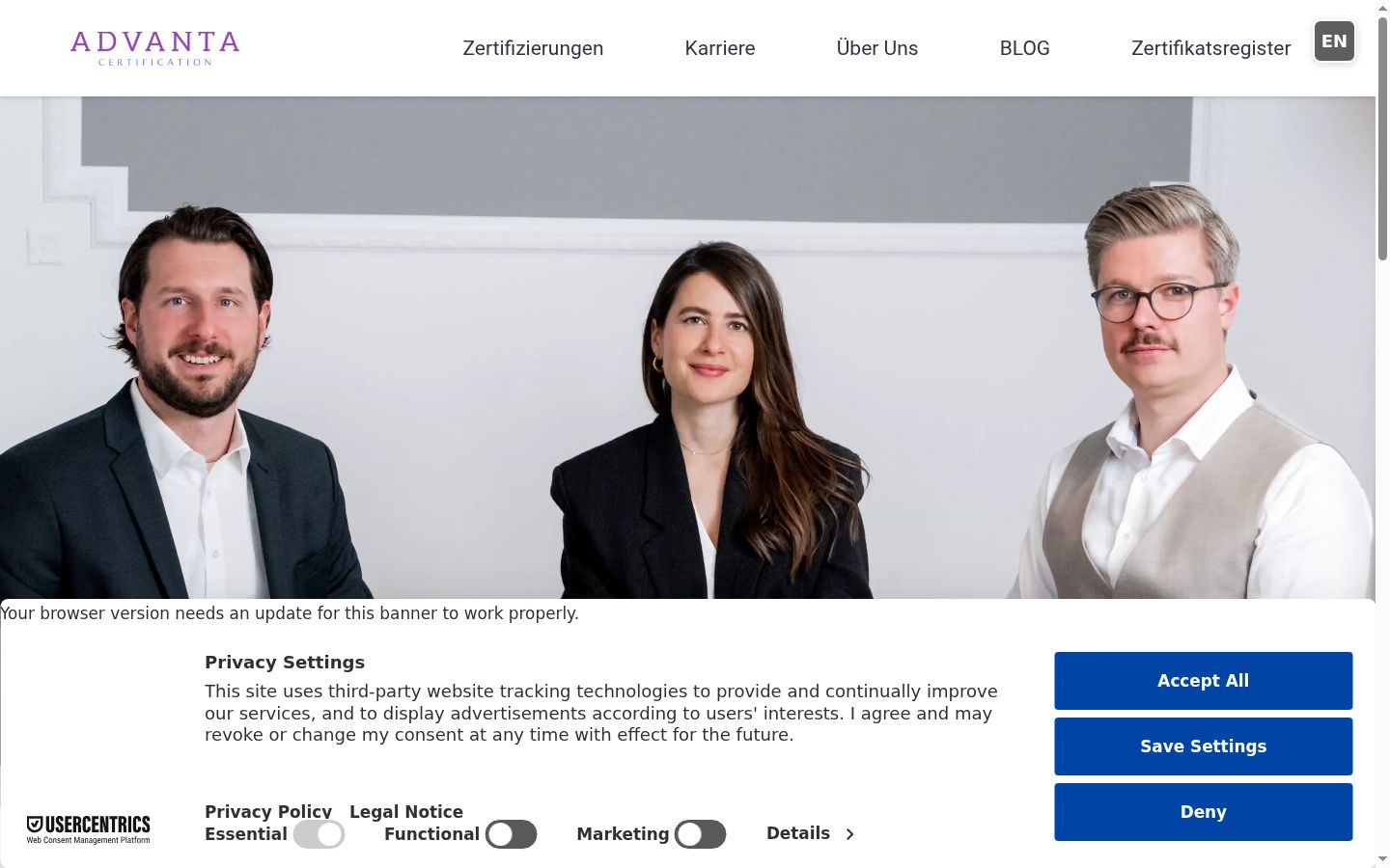 Screenshot des Einwilligungsbanners vor jeglicher Interaktion