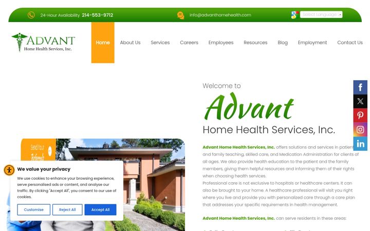 Snímek obrazovky advanthomehealth.com